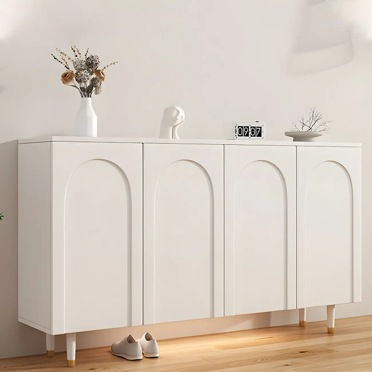 Green Wood Shoe Cabinet with Adjustable Shelves