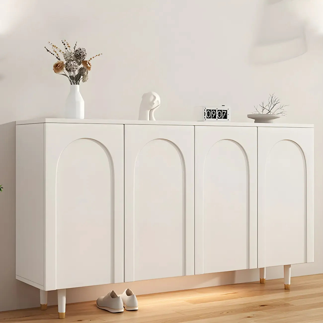 Green Wood Shoe Cabinet with Adjustable Shelves