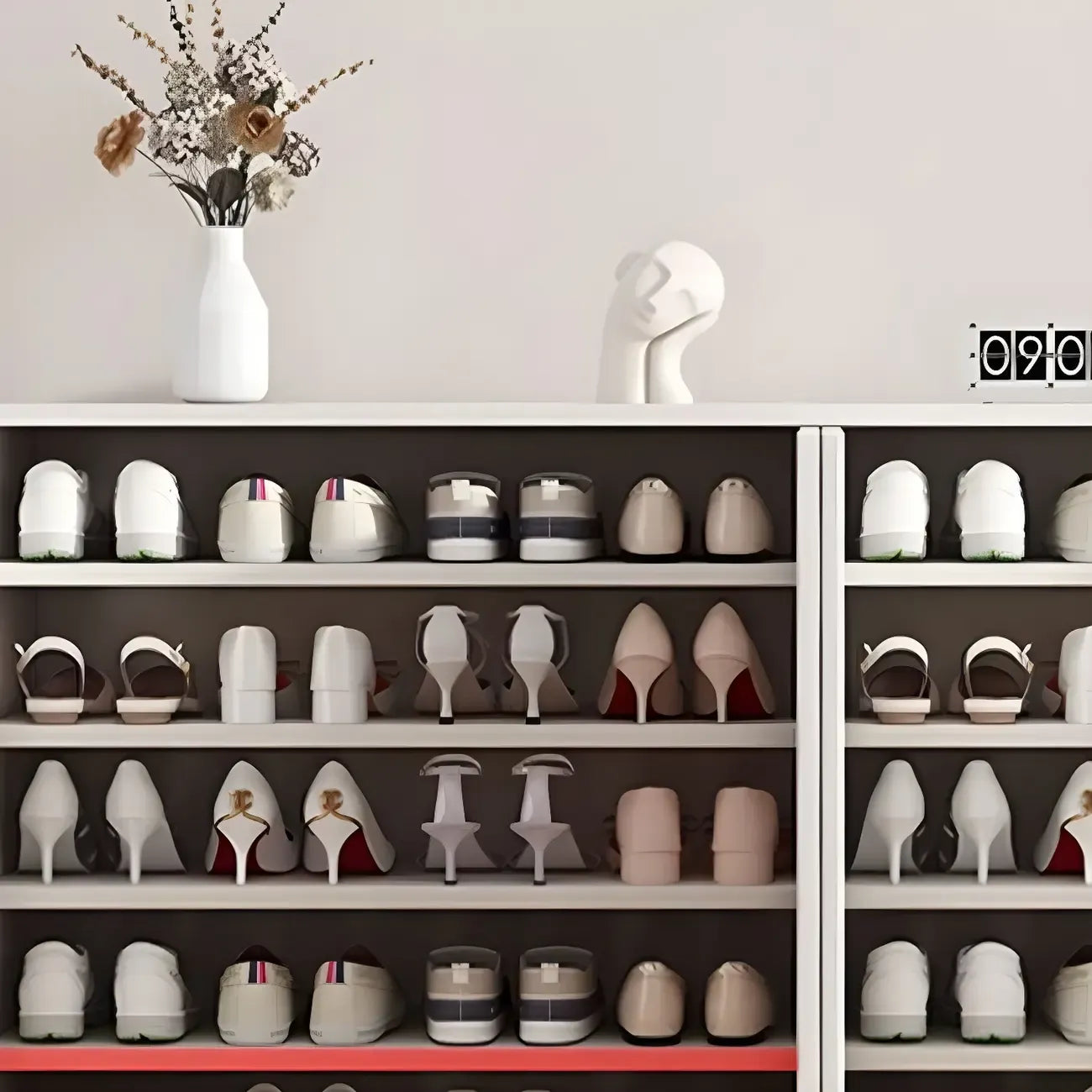 Green Wood Shoe Cabinet with Adjustable Shelves