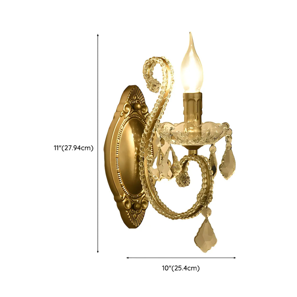 1/2 Light Vintage Candle Crystal Wall Sconce for Hallway