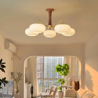 Rustic Walnut Wood Oblate Glass Semi Flush Ceiling Light