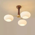 Rustic Walnut Wood Oblate Glass Semi Flush Ceiling Light