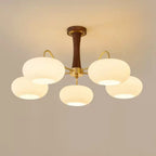 Rustic Walnut Wood Oblate Glass Semi Flush Ceiling Light