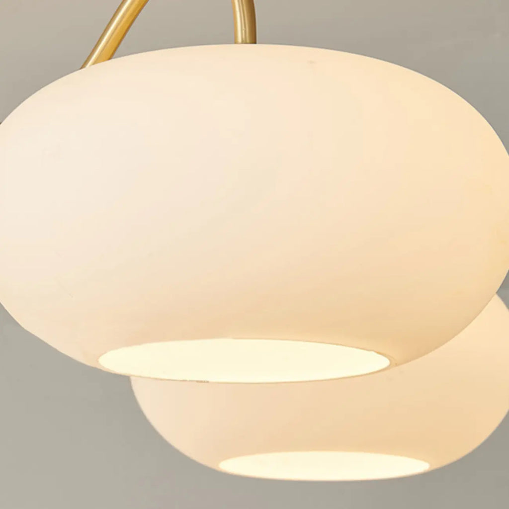 Rustic Walnut Wood Oblate Glass Semi Flush Ceiling Light