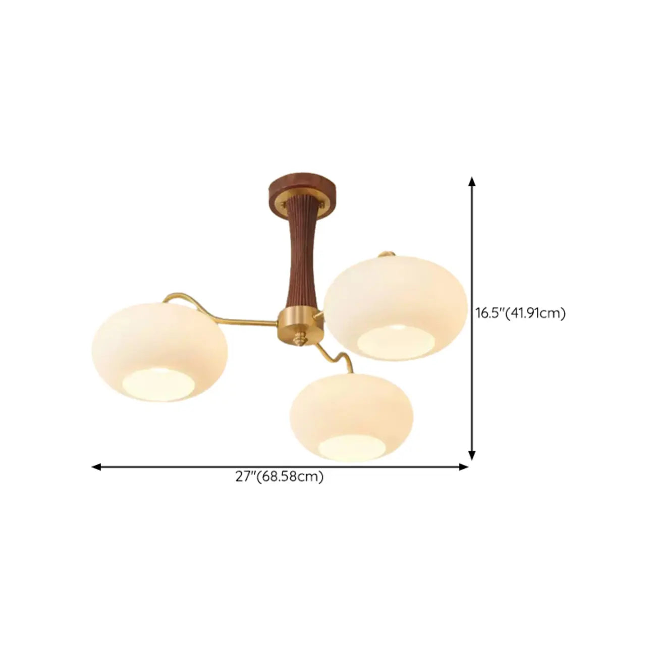 Rustic Walnut Wood Oblate Glass Semi Flush Ceiling Light