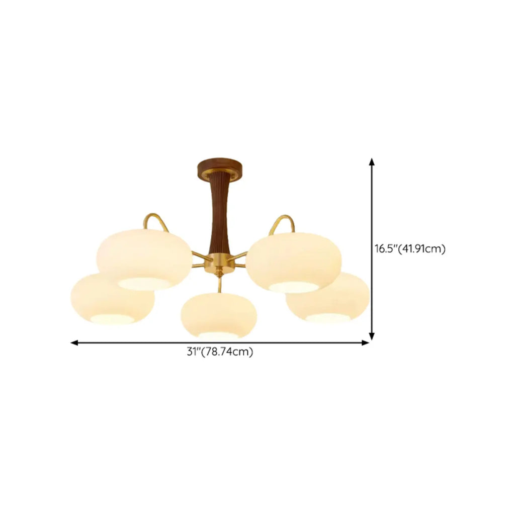 Rustic Walnut Wood Oblate Glass Semi Flush Ceiling Light