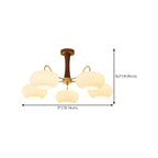 Rustic Walnut Wood Oblate Glass Semi Flush Ceiling Light