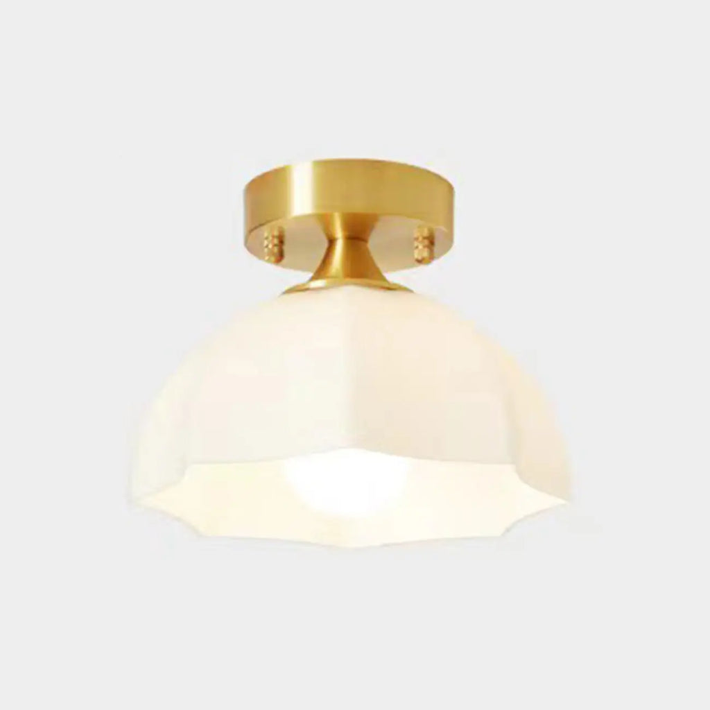 White Floral Glass Golden Semi Flush Ceiling Light