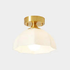 White Floral Glass Golden Semi Flush Ceiling Light