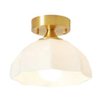 White Floral Glass Golden Semi Flush Ceiling Light