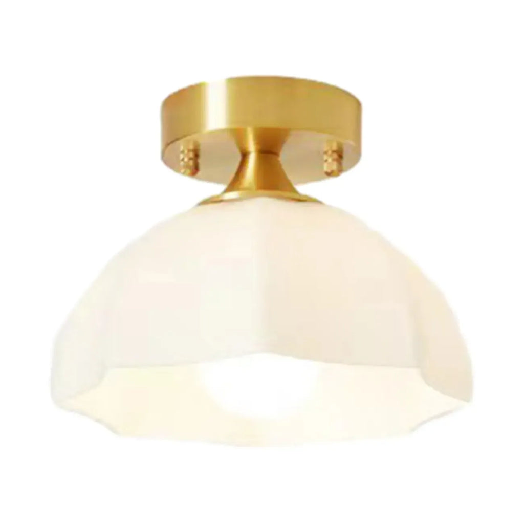 White Floral Glass Golden Semi Flush Ceiling Light
