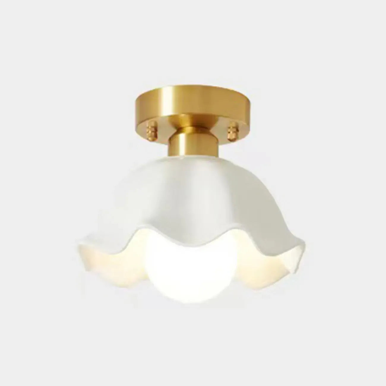 White Floral Glass Golden Semi Flush Ceiling Light