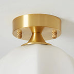 White Floral Glass Golden Semi Flush Ceiling Light