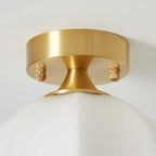 White Floral Glass Golden Semi Flush Ceiling Light