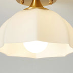 White Floral Glass Golden Semi Flush Ceiling Light