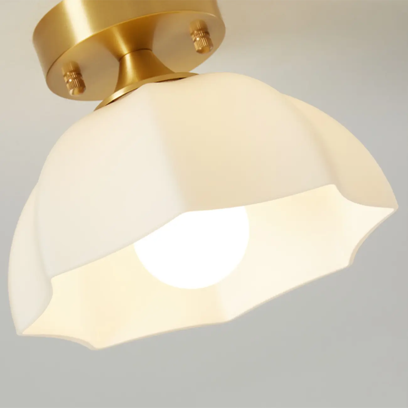 White Floral Glass Golden Semi Flush Ceiling Light