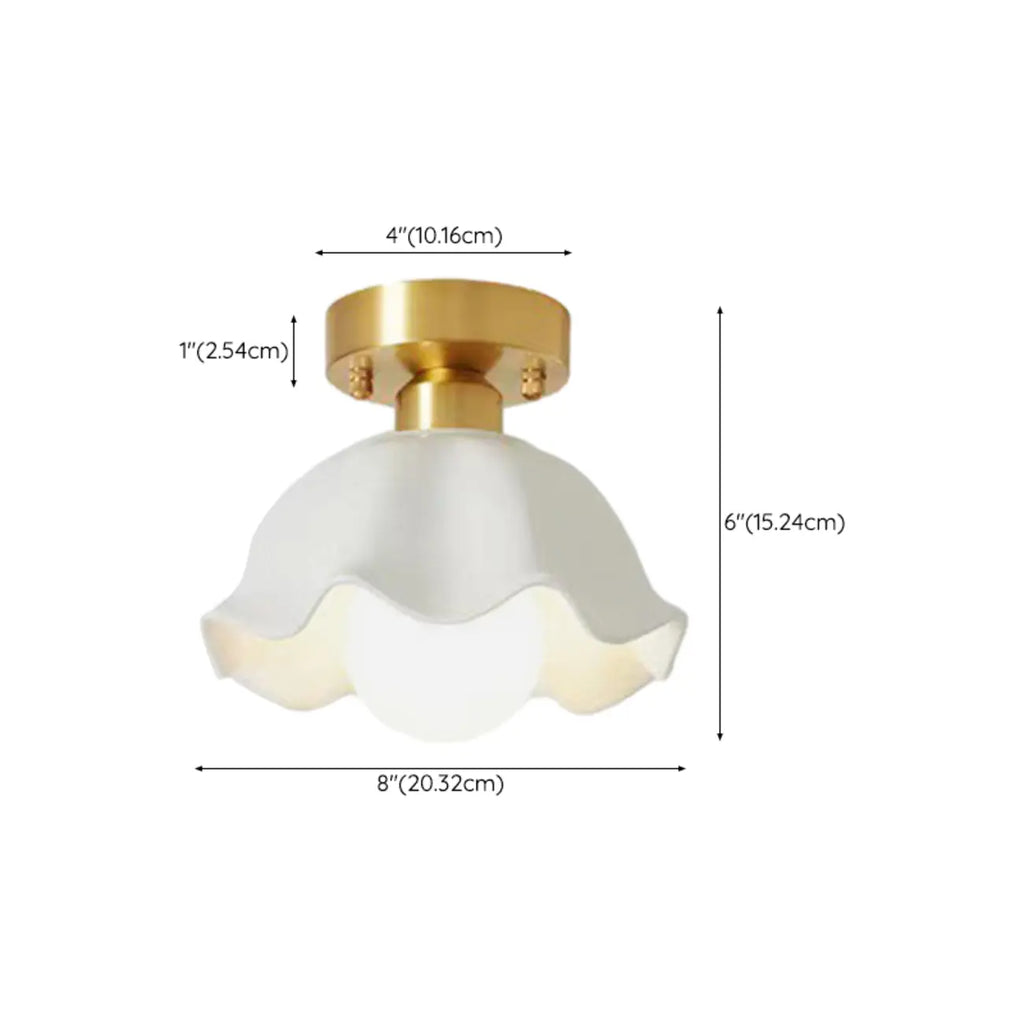 White Floral Glass Golden Semi Flush Ceiling Light