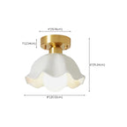 White Floral Glass Golden Semi Flush Ceiling Light