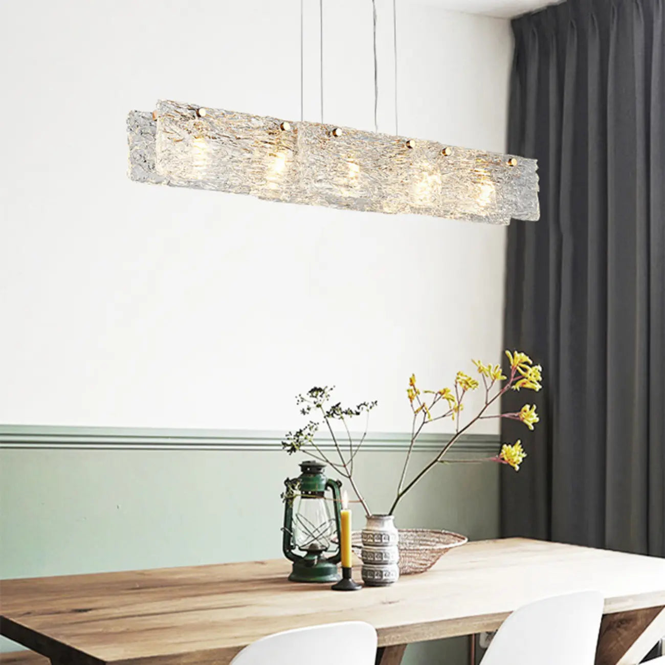 Modern Gold Glass Rectangle Island Pendant Light for Kitchen