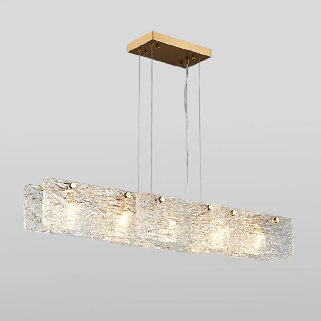 Modern Gold Glass Rectangle Island Pendant Light for Kitchen