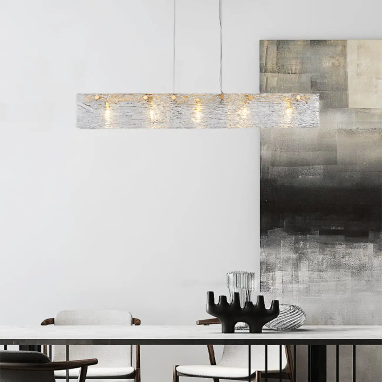 Modern Gold Glass Rectangle Island Pendant Light for Kitchen