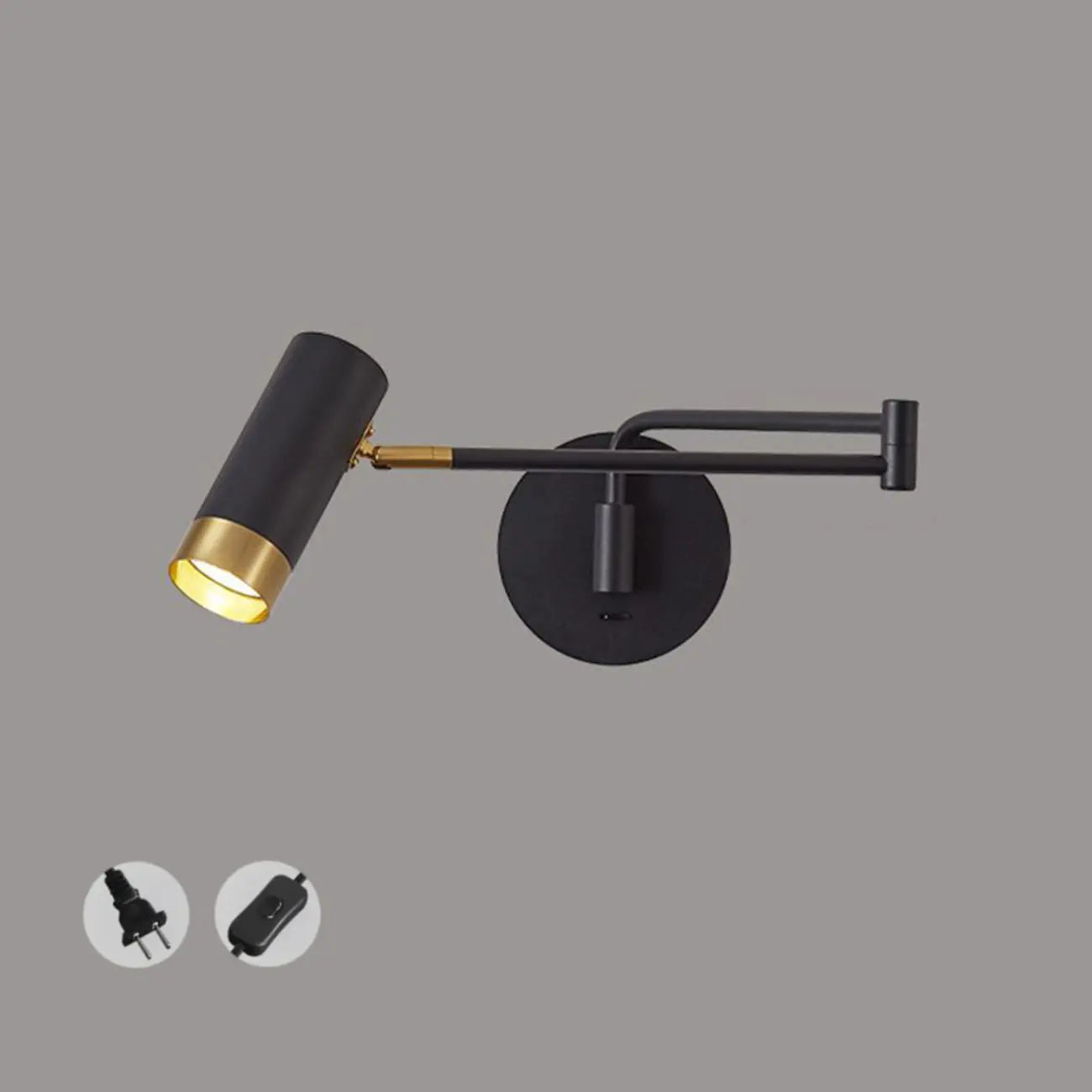 Modern Bedside Swing Arm Wall Light with Iron Shade