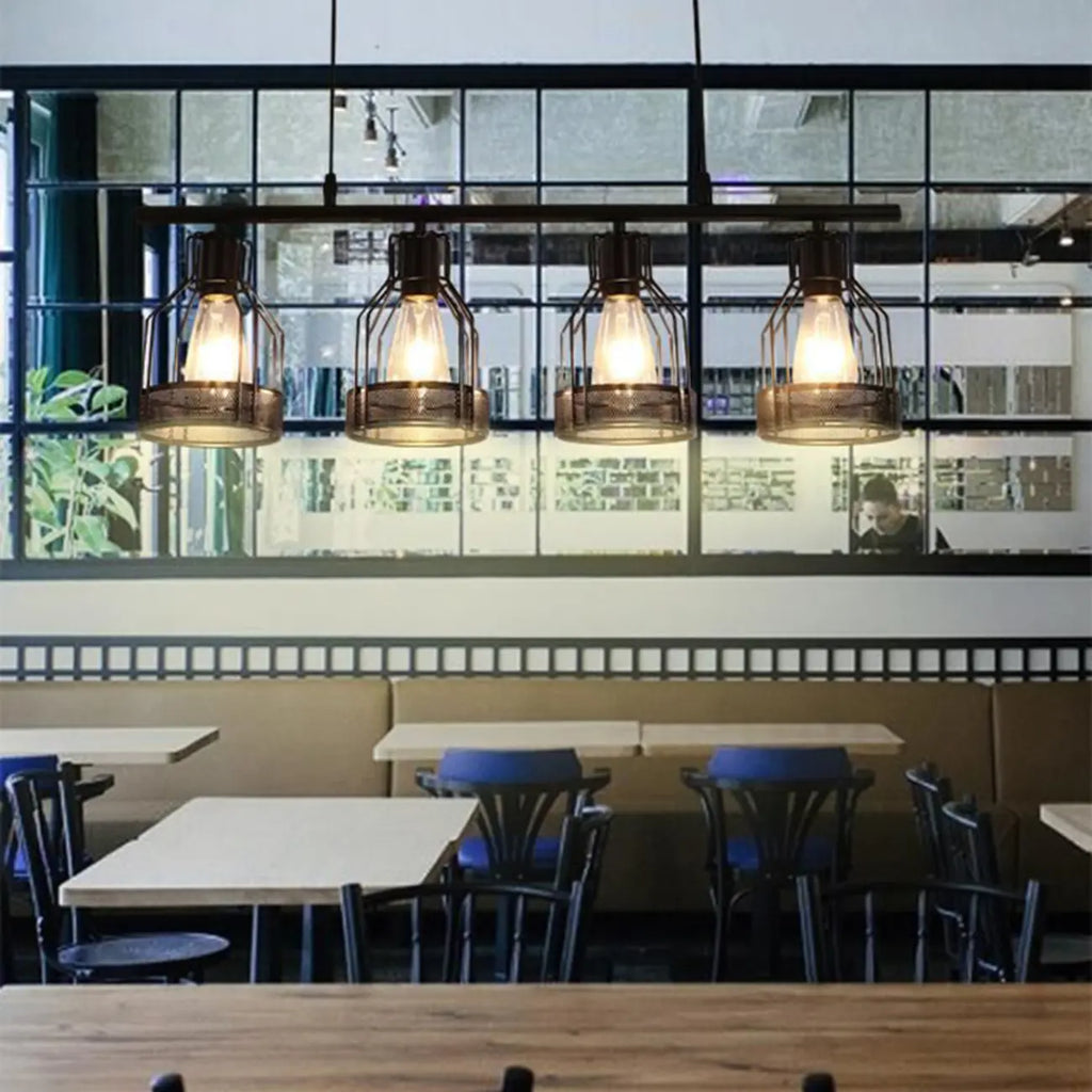 Industrial 4-Light Black Metal Bottle Pendant Light