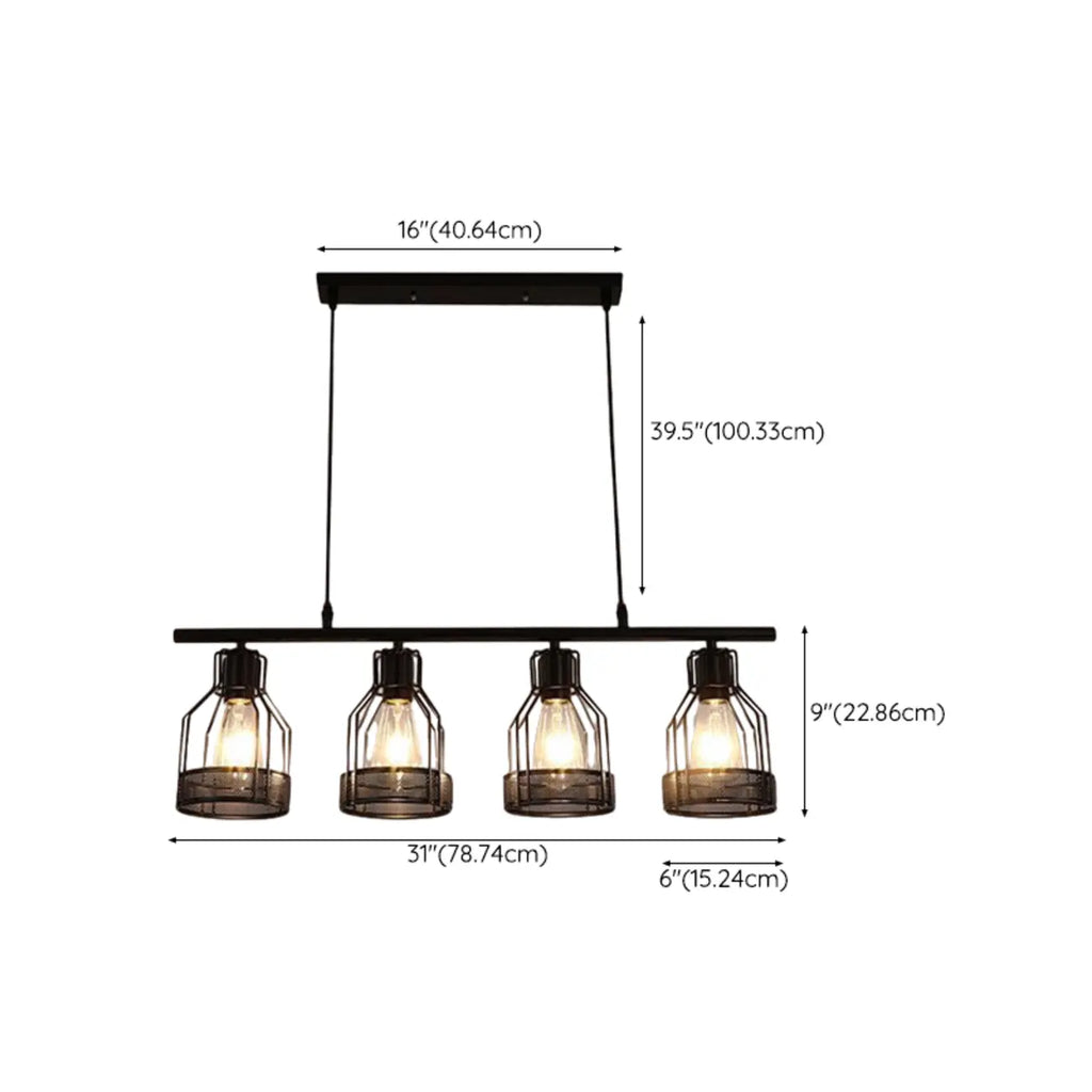 Industrial 4-Light Black Metal Bottle Pendant Light