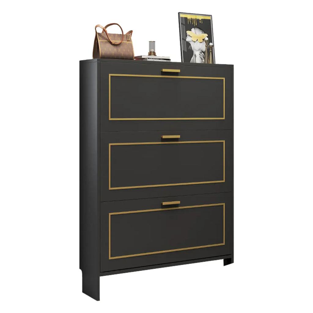 3-Tier Black Drop-Front Entryway Shoe Storage Cabinet