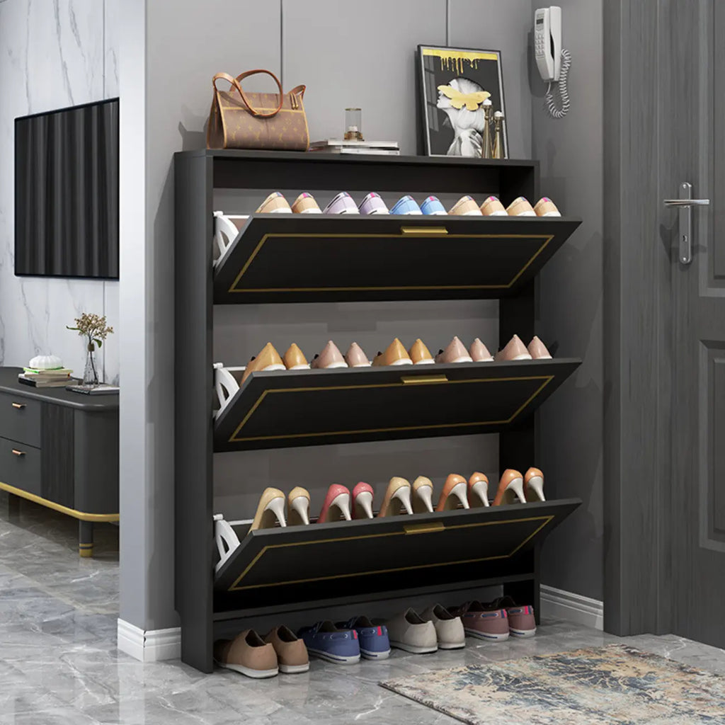 3-Tier Black Drop-Front Entryway Shoe Storage Cabinet
