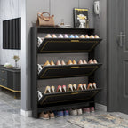3-Tier Black Drop-Front Entryway Shoe Storage Cabinet