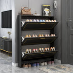 3-Tier Black Drop-Front Entryway Shoe Storage Cabinet