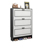 3-Tier Black Drop-Front Entryway Shoe Storage Cabinet