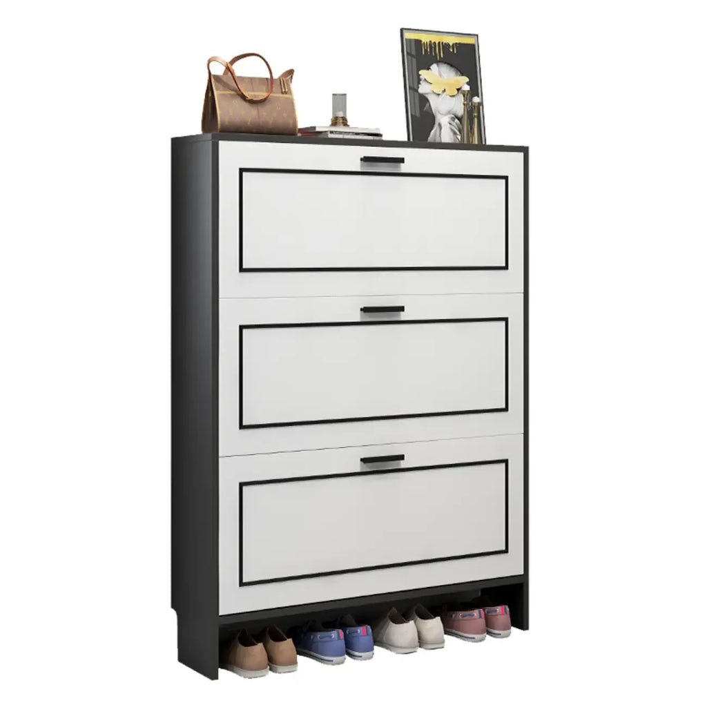 3-Tier Black Drop-Front Entryway Shoe Storage Cabinet