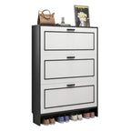 3-Tier Black Drop-Front Entryway Shoe Storage Cabinet
