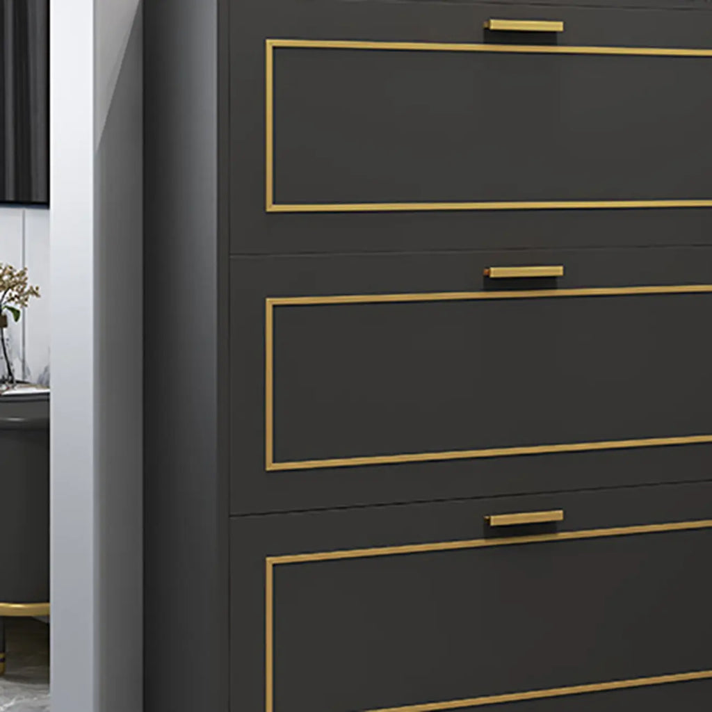 3-Tier Black Drop-Front Entryway Shoe Storage Cabinet