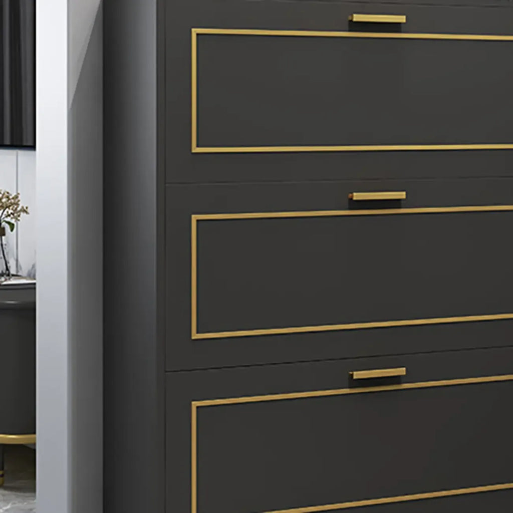 3-Tier Black Drop-Front Entryway Shoe Storage Cabinet