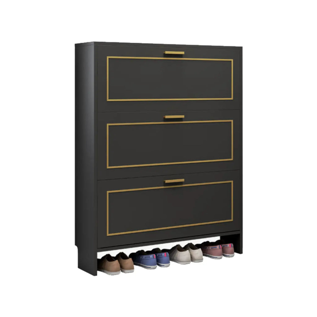 3-Tier Black Drop-Front Entryway Shoe Storage Cabinet
