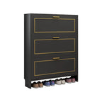 3-Tier Black Drop-Front Entryway Shoe Storage Cabinet