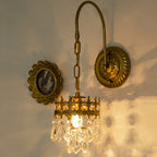 Luxurious Antique Brass Vintage Hanging Wall Lamp with Crystal