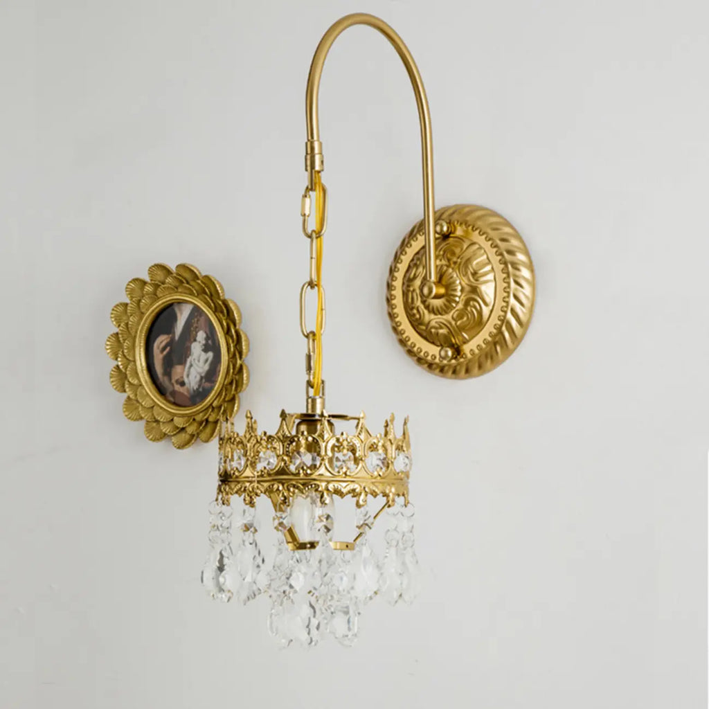 Luxurious Antique Brass Vintage Hanging Wall Lamp with Crystal