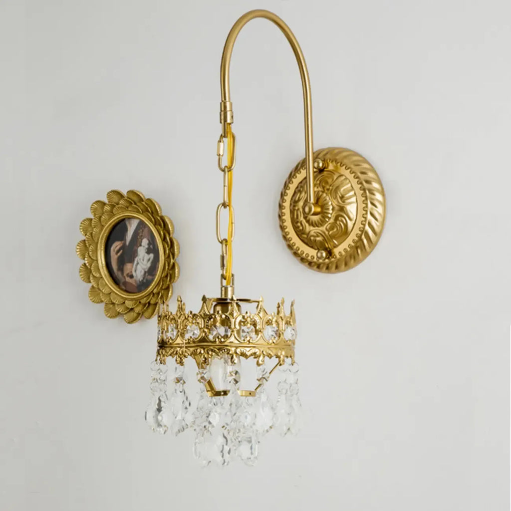 Luxurious Antique Brass Vintage Hanging Wall Lamp with Crystal