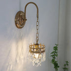 Luxurious Antique Brass Vintage Hanging Wall Lamp with Crystal