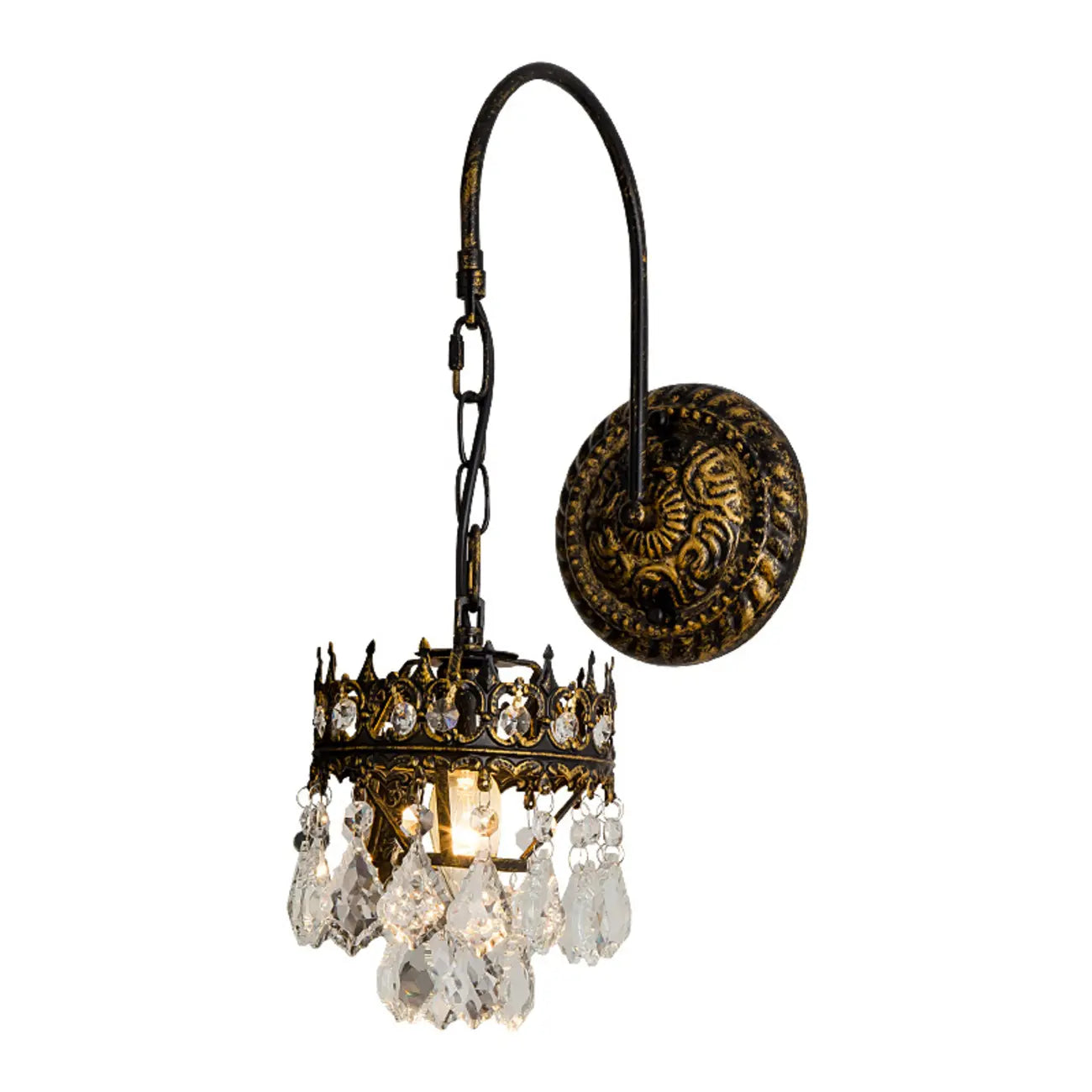 Luxurious Antique Brass Vintage Hanging Wall Lamp with Crystal