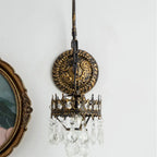 Luxurious Antique Brass Vintage Hanging Wall Lamp with Crystal