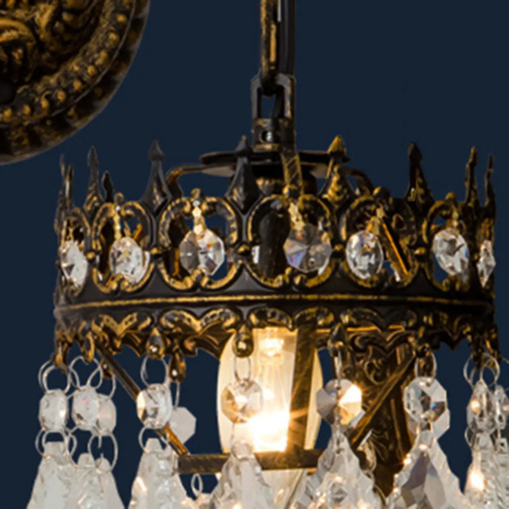 Luxurious Antique Brass Vintage Hanging Wall Lamp with Crystal
