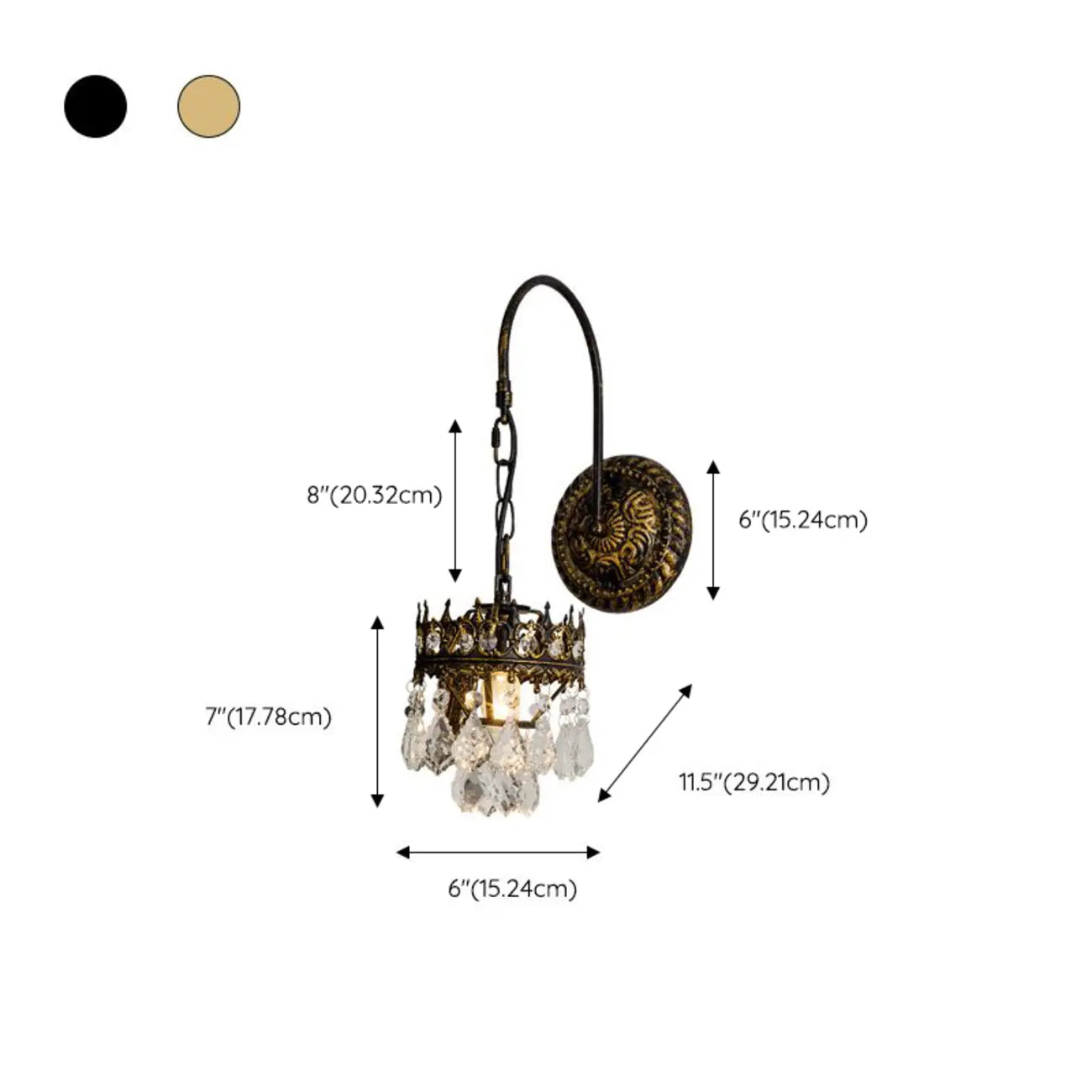 Luxurious Antique Brass Vintage Hanging Wall Lamp with Crystal