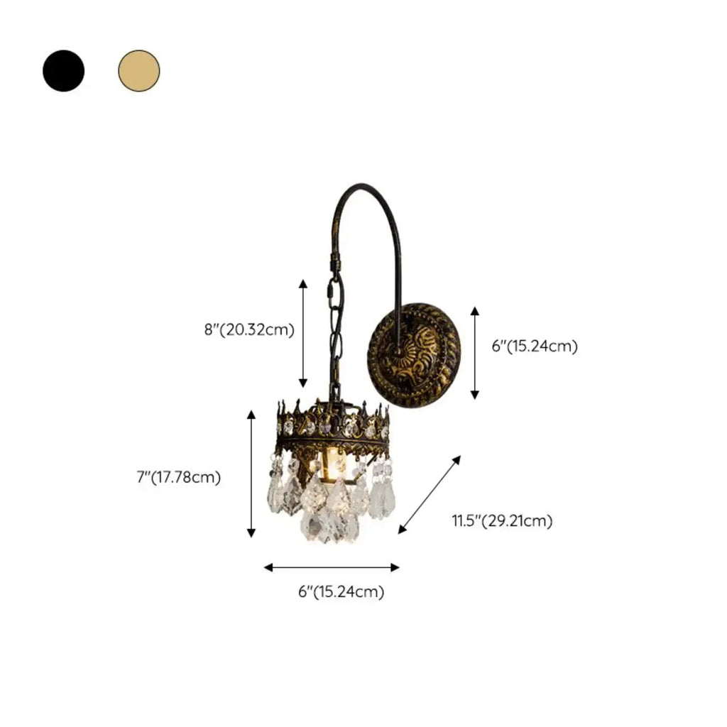 Luxurious Antique Brass Vintage Hanging Wall Lamp with Crystal