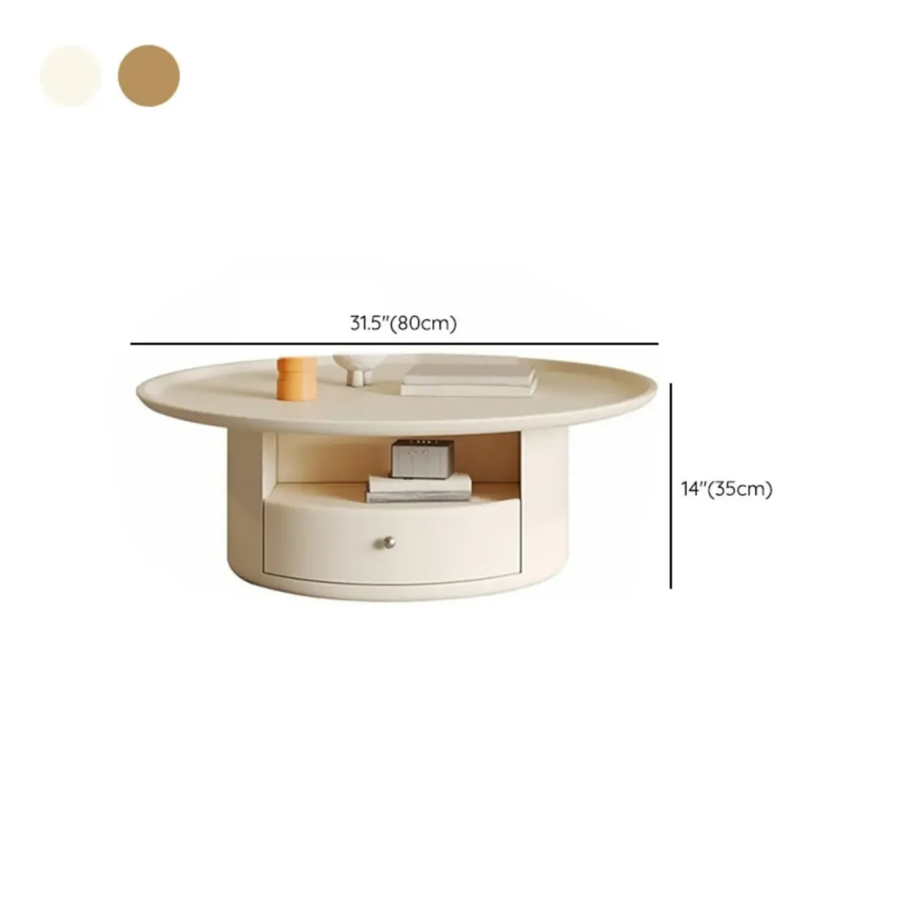 White Round Modern Wood Coffee Table with Storage