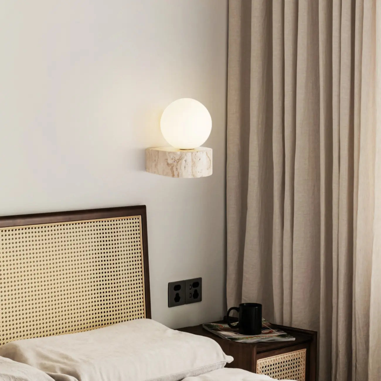 Modern Beige Stone Warm Light Wall Sconce